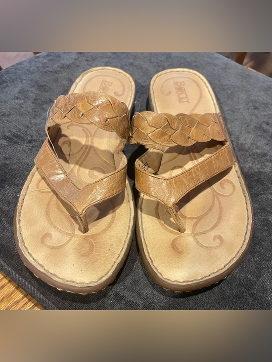 Born Shoes - Born Women’s Brown Braided Leather Thong Sandals 38